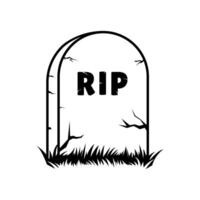 Old stone tombstone with title RIP tombstone with grass isolated on white background vector