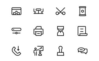 Modern Workplace Icons collection. Professional Icons for Office, Collaboration, and Business Tools in Minimalist and Outline vector
