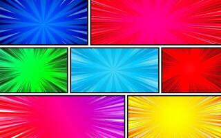 comic book page template with radial and ray halftone effects in pop art style. Colorful blank background. vector