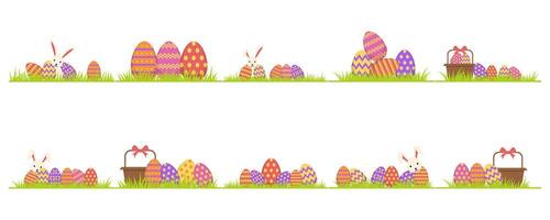 Easter Egg With Grass Illustration On White Background Set vector