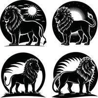 King of Jungle Lion Set Silhouette Style for Printing vector