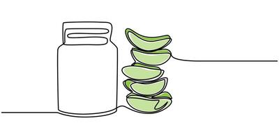 Continuous one single minimal line drawing aloe vera vector