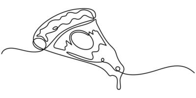 continuous line drawing a pizza is divided into slices. vector