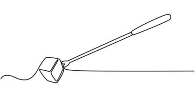 continuous One line Drawing Fork cheese fondue icon vector