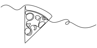 continuous One line Drawing or illustration of slice of pizza vector