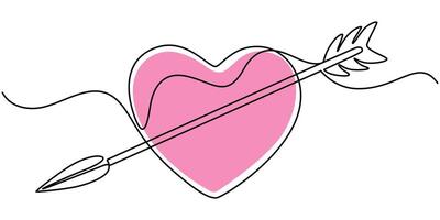 Cupid s arrow in the continuous drawing of lines in the form of a heart with pastel neon color design vector