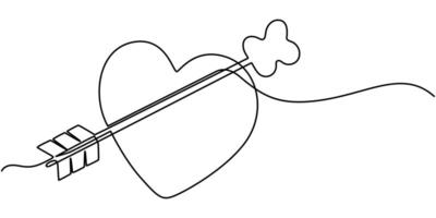 Pink heart arrow,continuous one line drawing vector