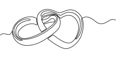 Continuous one line drawing of elegant wedding ring icon in silhouette on a white background. Linear stylized. vector