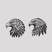 Intricate Tribal Eagle Head Illustrations in Black and White with Stunning Geometric Patterns vector