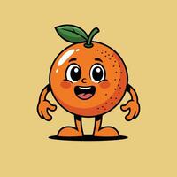 Cheerful Orange Fruit Cartoon Character with Expressive Features and Green Leaf Top vector