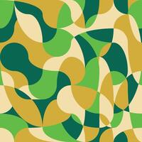 Curve continuous line overlap camouflage. Abstract colorful liquid psychedelic camo background. Wavy seamless khaki green pattern. Liquid texture for cover design vector