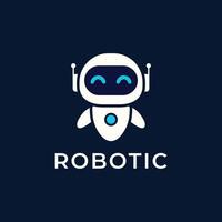 A friendly robot character logo with blue accents and a smiling face. Simple, minimalist design perfect for technology, robotics, AI, and futuristic brand identities. vector