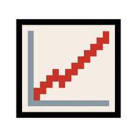A pixel art style chart showing a red line going upward on a graph. Represents growth, success, analytics, and business performance. vector