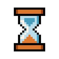 Pixel art illustration of an hourglass with orange sand. Classic retro timer design perfect for 8-bit style games, time management apps, productivity dashboards, and minimalist UI interfaces vector