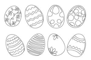 Set of single line continuous art drawing of easter egg in minimal doodle design vector