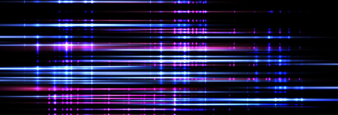 Speed rays, light neon flow, noise effect, pink and blue glow speed lines, colorful light trails. Glitch screen bg. Abstract futuristic background, illustration.