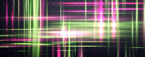 Speed rays, velocity light neon flow, zoom in motion effect, green and pink glow speed lines, colorful light trails, stripes. Abstract background, illustration. vector