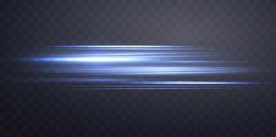 Blue horizontal lens flare. Sun flash with rays or spotlight and bokeh. Glow flare light effect. Isolated illustration. vector