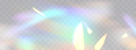 Blurred rainbow refraction overlay effect. Light lens prism effect. Holographic reflection, crystal flare leak overlay vector