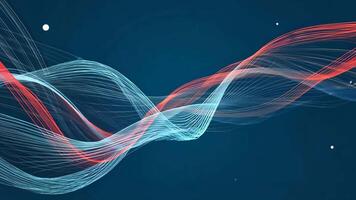 Abstract Waves in Motion. Dynamic digital artwork with flowing, translucent lines creating a sense of movement and depth, set against a deep blue backdrop. video