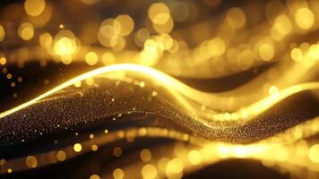 Golden Particle Waves. Abstract artistic visualization of dynamic golden particle waves with soft focus and blurred effects. video