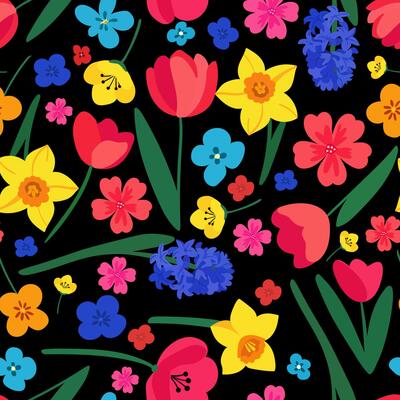 eamless spring flowers pattern design with hyacinths tulips daffodils elegant floral background for textile wallpaper web design