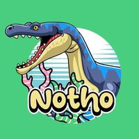 Cartoon illustration of Nothosaurus with an open mouth in a colorful underwater setting. A playful ancient marine reptile design perfect for kids education and prehistoric themes vector