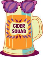 A flat style sticker of cider squad written on a mug vector