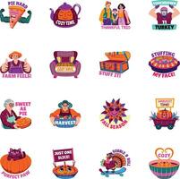 Set of Flat Style Thanksgiving Celebration Stickers vector