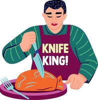 A flat style sticker of a knife king cutting a meat vector