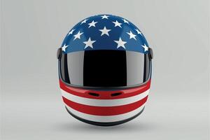 Front view of racing helmet featuring Unuted States flag colors vector