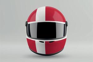 Front view of racing helmet featuring Denmark flag colors vector