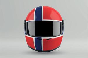 Front view of racing helmet featuring Norway flag colors vector