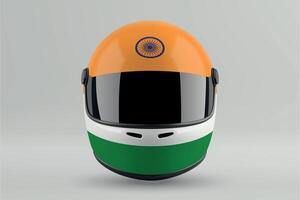 Front view of racing helmet featuring India flag colors vector