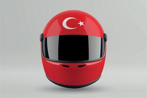 Front view of racing helmet featuring Turkey flag colors vector