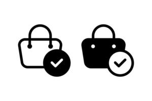shopping bag icon with check mark, representing order completion, success, or a verified purchase. Ideal for ecommerce, retail, and business related designs vector