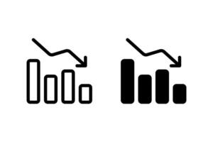 bar chart with a downward arrow icon set. negative trends, financial loss, business decline, and economic recession. Ideal for websites, apps, and presentations about finance, business, and statistics vector