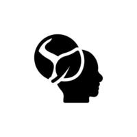 Head with the planet and leaf, representing ecological awareness, green thinking, and environmental consciousness. Perfect for use in designs related to sustainability, ecology, and eco friendly vector