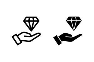 diamond resting on a hand icon set, representing wealth, value, investment, generosity, or opportunities vector