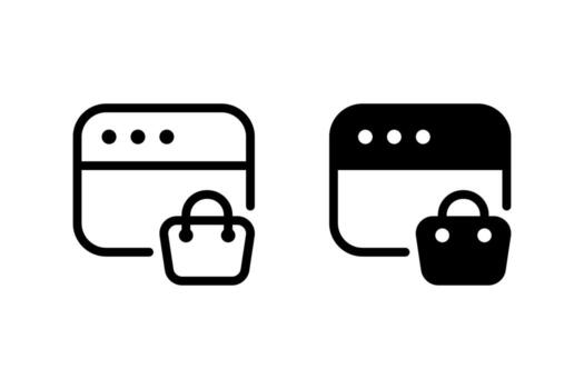 web browser window with a shopping bag icon set. Represents online shopping, ecommerce, digital commerce, and internet retail. vector