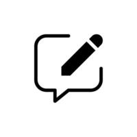 Edit icon. Features pencil writing or drawing within a speech bubble shape. Perfect for representing editing, modification, feedback, and writing, vector