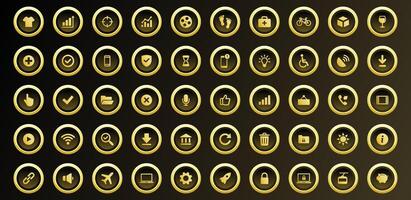 Golden Daily UI and Business Icon Set Featuring Finance Health Security Communication Data Productivity Shopping Technology and Multimedia Symbols in Flat Modern Premium Gold Style for App vector