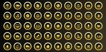 Golden Business and UI Icon Set Featuring Security Communication Multimedia Navigation Personal and E-commerce Elements in Elegant Luxury Gold Style for Web Interface and App Design Projects vector
