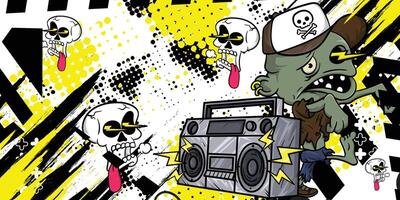 Abstract background with zombie and skull objects vector