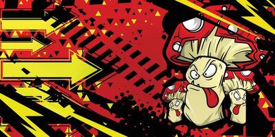 Red abstract background with cartoon mushroom object vector