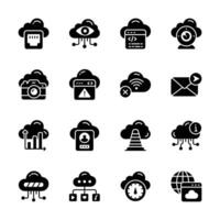 Creatively designed set showing glyph web hosting and cloud icons vector