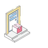 Premium isometric outline icon showing door delivery vector