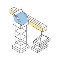 An isometric outline icon depicting constriction site tower crane vector