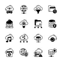 Easy to edit pack of cloud storage and hosting glyph icons. vector