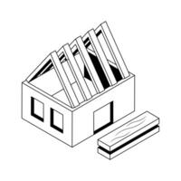 Easy to use isometric outline icon of home construction. vector